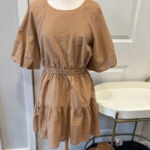 EUC Madewell Tan Seersucker Mini Dress with Back Cutouts
